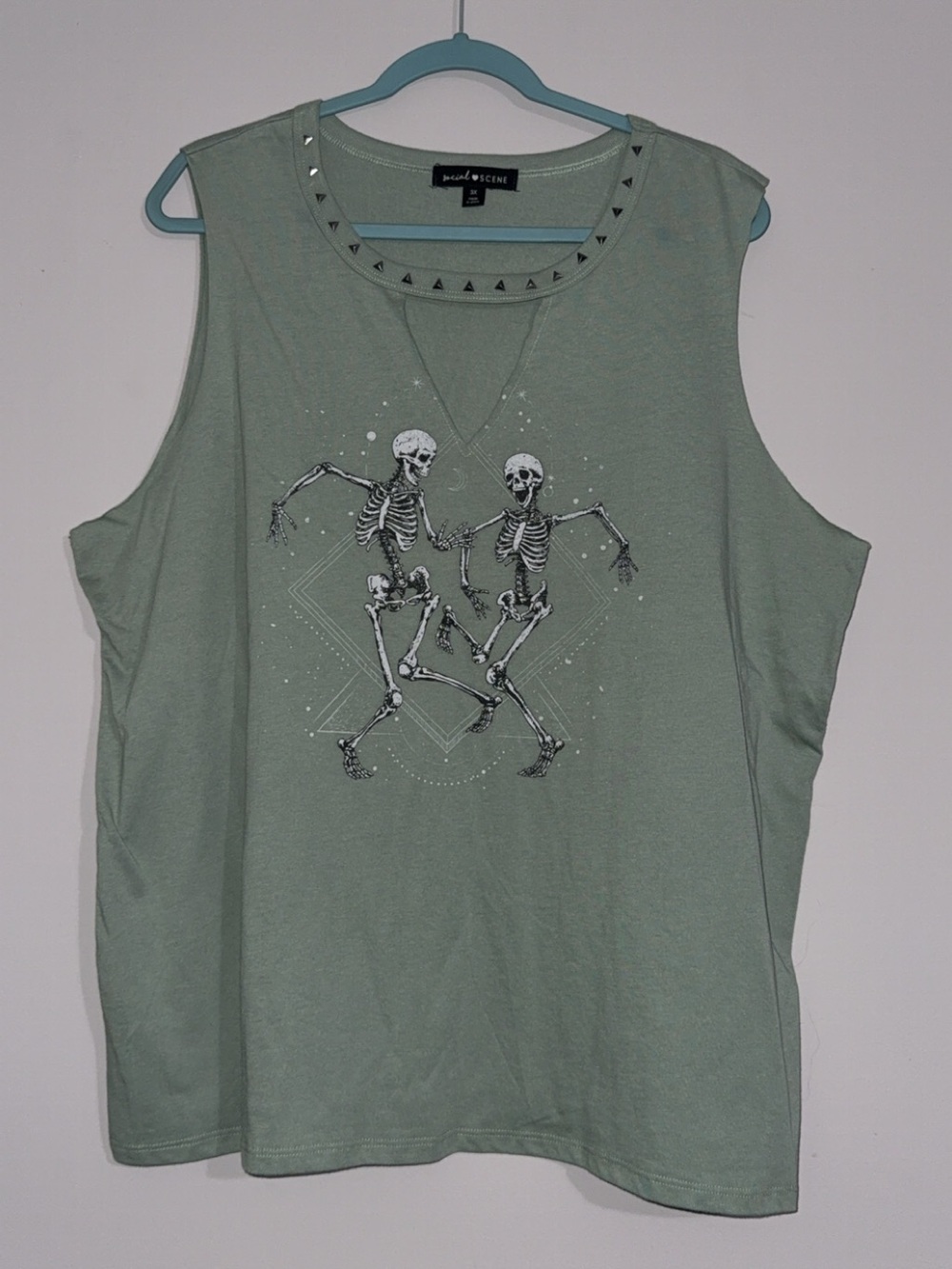 NWOT Sage Green Skeleton Graphic Studded Tank Top - Women